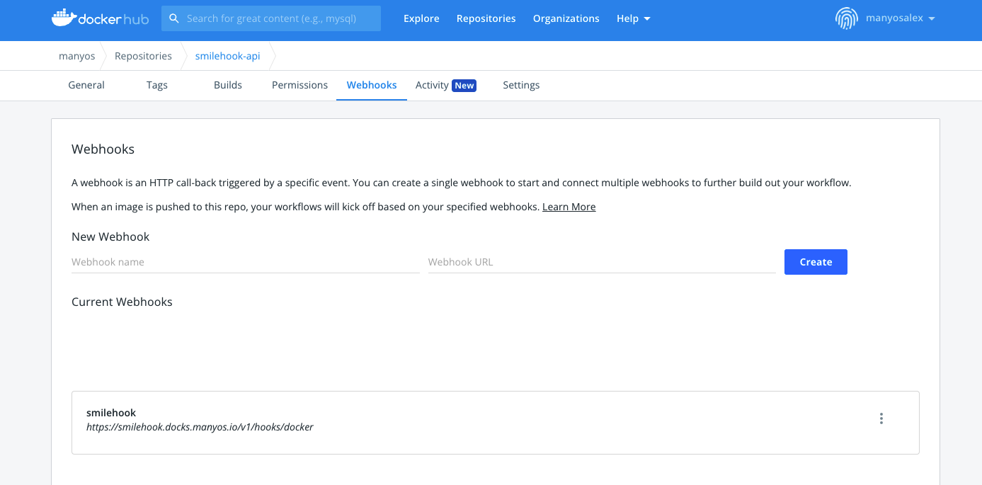 Docker Hub webhook configuration